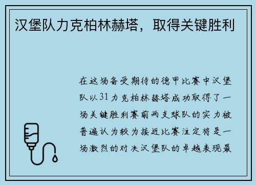 汉堡队力克柏林赫塔，取得关键胜利