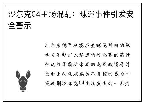沙尔克04主场混乱：球迷事件引发安全警示